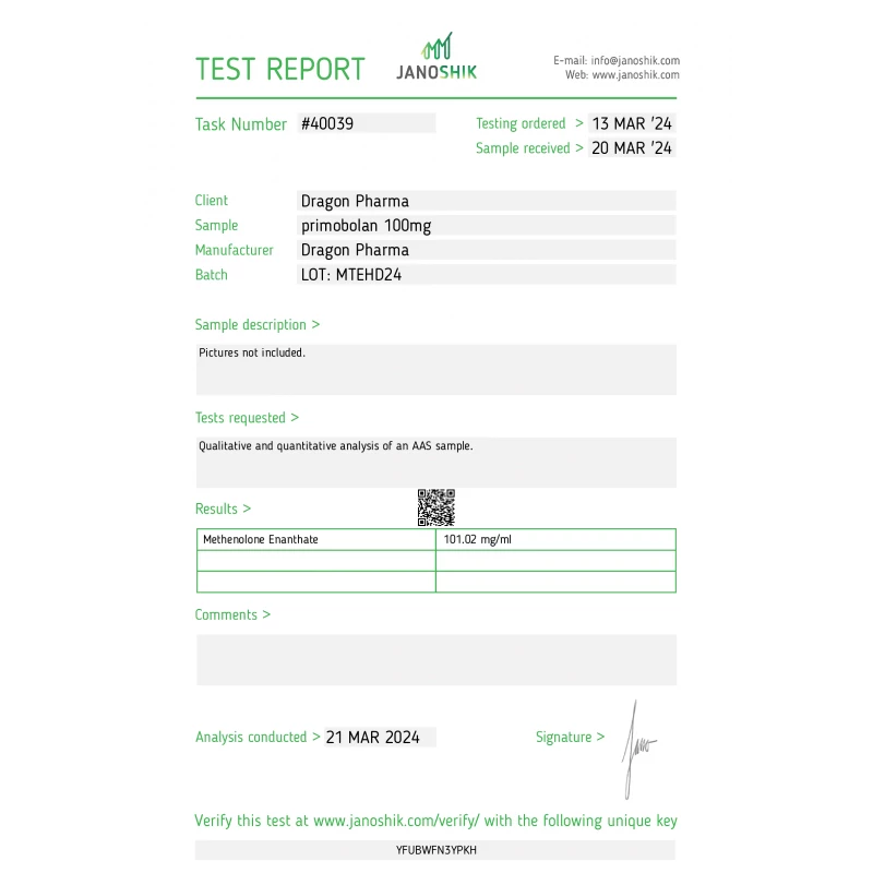 Primobolan 100 - Methenolone Enanthate - Dragon Pharma, Europe