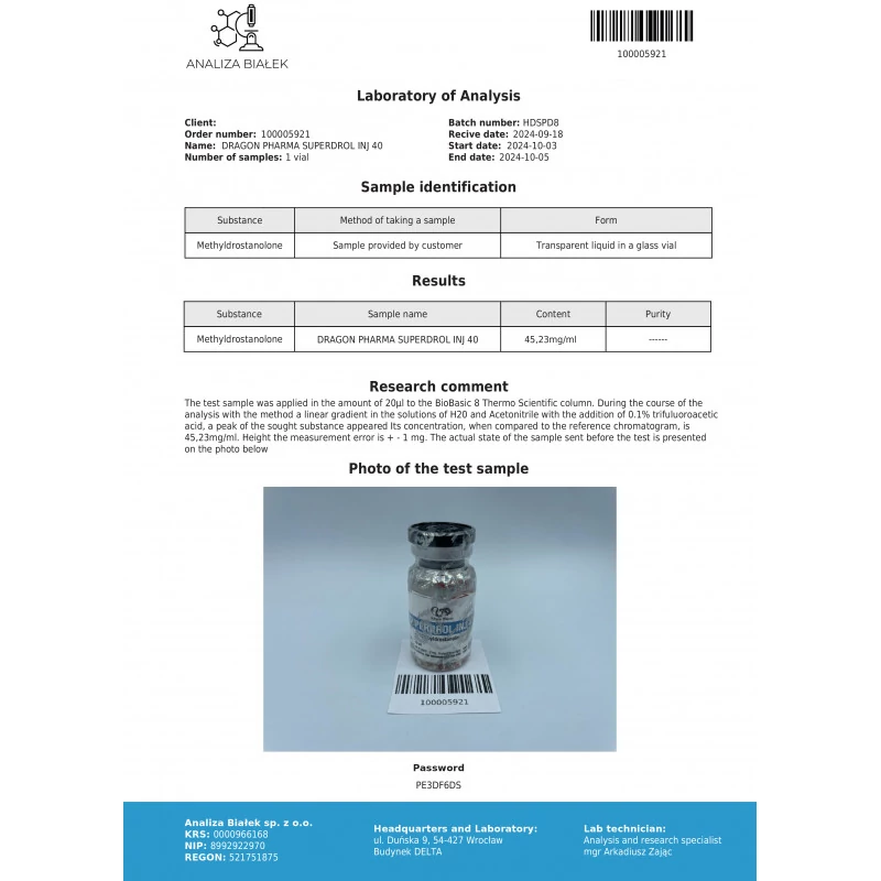 Superdrol Inj 40 - Methyldrostanolone - Dragon Pharma, Europe